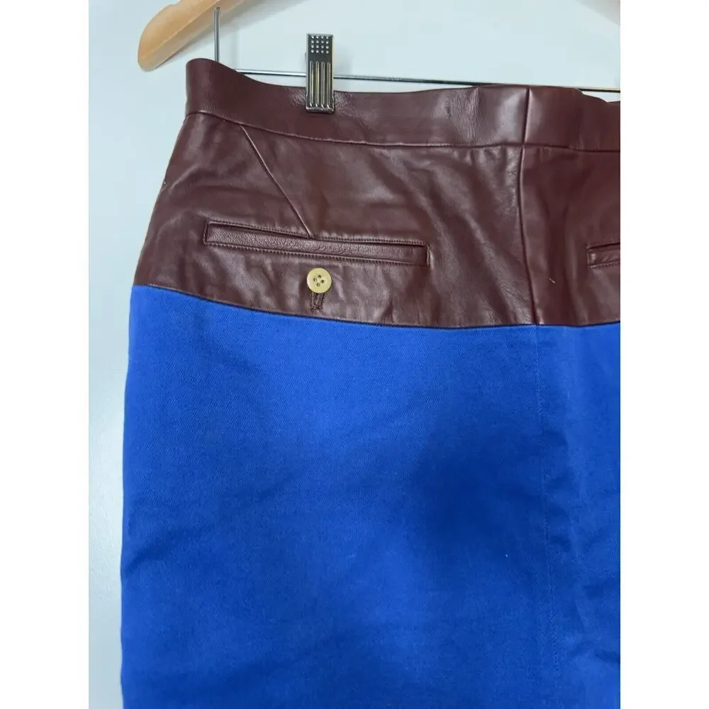 SCYE Midi Skirt 38 Blue Stretch Brown Leather Pencil Lined With Pockets Japan - Picture 7 of 13
